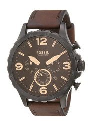Fossil Nate Analog Watch for Men with Leather Band, Water Resistant and Chronograph, JR1487, Brown