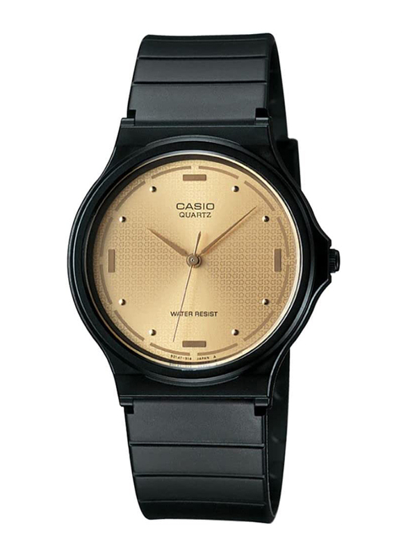 Casio Analog Quartz Watch for Men with Resin Band, Splash Resistant, MQ-76-9ALDF, Black-Gold
