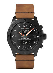 Alfajr Dynamic 360 Analog/Digital Watch for Men with Leather Band, Brown-Black