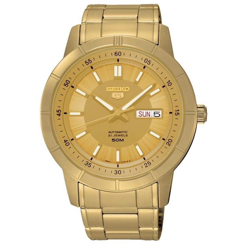 

Seiko Analog Watch for Men with Stainless Steel Band, Water Resistant, SNKN62K1, Gold-Gold