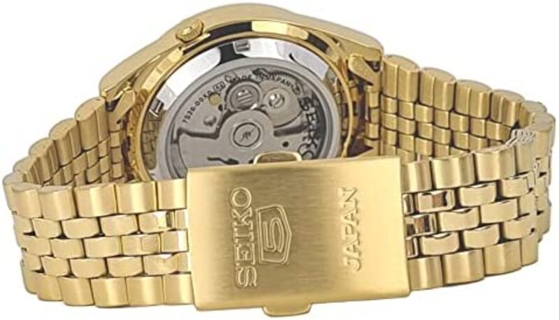 Seiko 21 Jewels Analog Watch for Men with Stainless Steel Band, Water Resistant, SNKC28J1, Gold