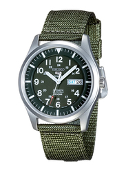 Seiko 5 Sport Analog Watch for Men with Nylon Band, Water Resistant, SNZG09J1, Green-Black/Green