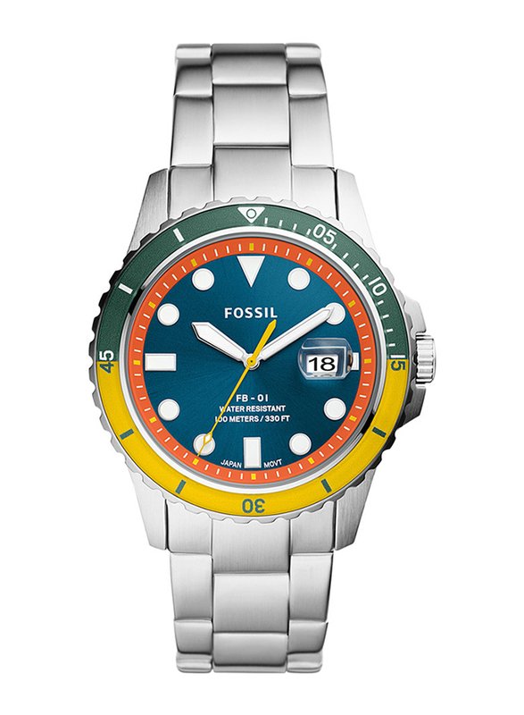 

Fossil Fb-01 Analog Quartz Watch for Men with Stainless Steel Band, Water resistant, FS5765, Silver-Blue