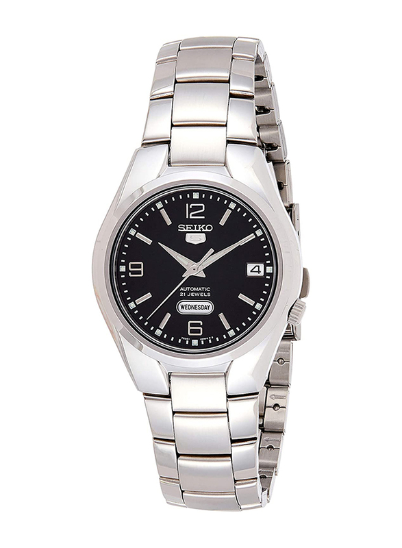 Seiko 5 Automatic Analog Watch for Men with Stainless Steel Band, Water Resistant, SNK623K1, Silver-Black