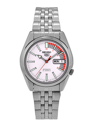 Seiko 5 Automatic Analog Watch for Men with Stainless Steel Band, Water Resistant, SNK 369K1, Silver-White