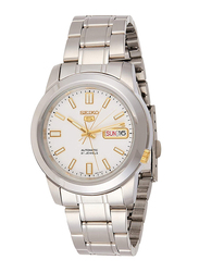 Seiko 5 Automatic Analog Watch for Men with Stainless Steel Band, Water Resistant, SNKK07K1, Silver-White