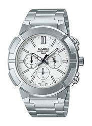 Casio Analog Quartz Watch for Men with Stainless Steel Band, Water Resistant and Chronograph, MTP-E500D-7AVDF, Silver-White