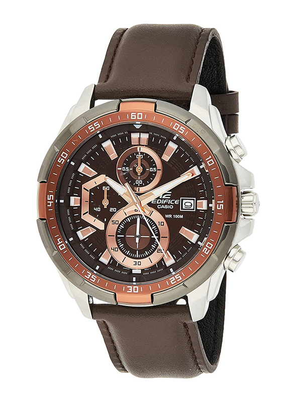 Casio Edifice Analog Quartz Watch for Men with Genuine Leather Band, Water Resistant and Chronograph, EFR-539L-5AV, Brown