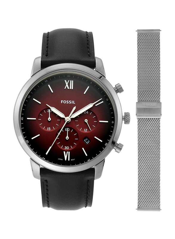 

Fossil Analog Quartz Watch for Men with Leather Band, Water Resistant and Chronograph, with Mesh Strap, FS5600SET, Black-Red
