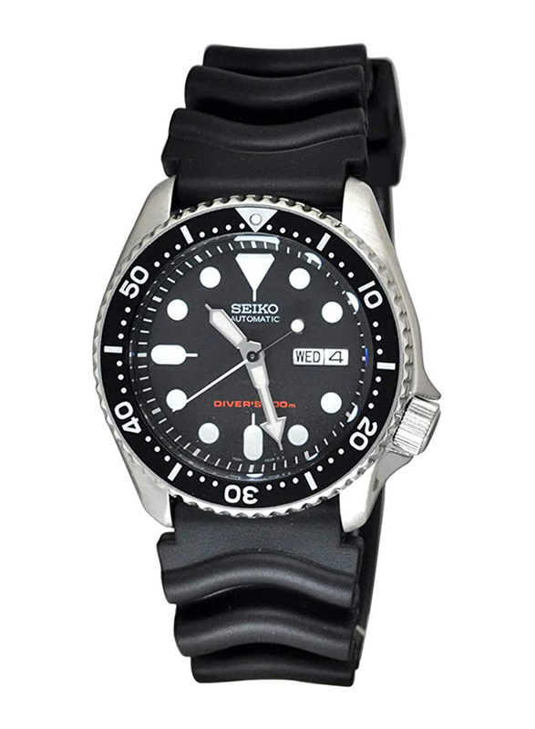 

Seiko Diver's Automatic Analog Watch for Men with Leather Band, Water Resistant, SKX007K1, Black