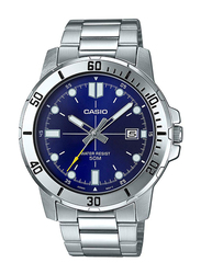 Casio Enticer Analog Watch for Men with Stainless Steel Band, Water Resistant, MTP-VD01D-2EVUDF, Silver-Blue