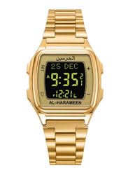 Al-Harameen Digital Watch for Men with Stainless Steel Band, Water Resistant, HA-6461FGB, Gold-Black