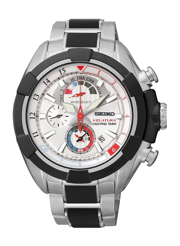 

Seiko Velatura Analog Watch for Men with Stainless Steel Band, Water Resistant and Chronograph, SPC145P1, Silver/Black-Silver
