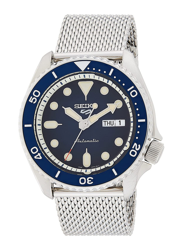 Seiko Analgoue Automatic Analog Watch for Men with Stainless Steel Band, Water Resistant, SRPD71K1, Silver-Blue