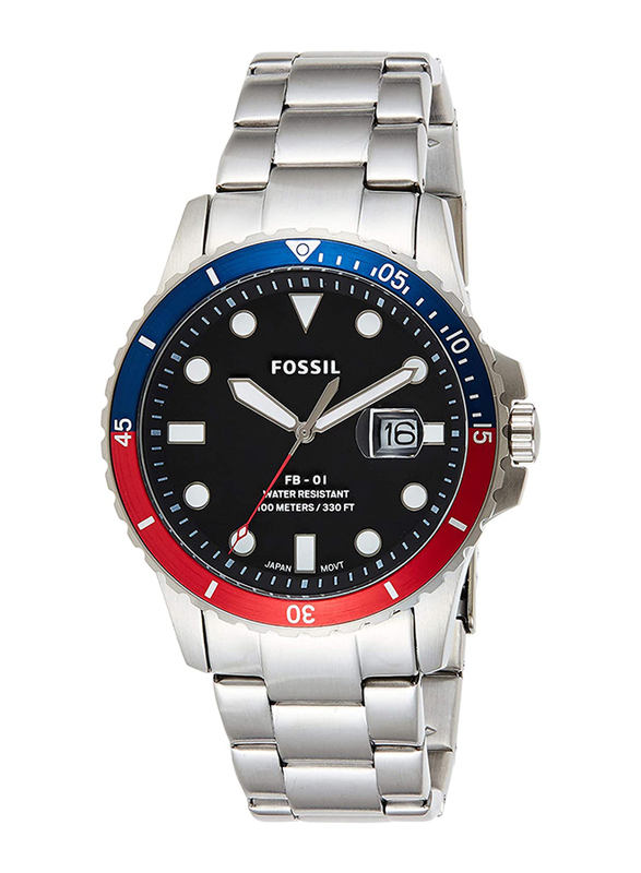 

Fossil FB-01 Analog Quartz Watch for Men with Stainless Steel Band, Water Resistant, FS5657, Silver-Black