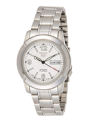 Seiko 5 Automatic Analog Watch for Men with Stainless Steel Band, Water Resistant, SNKE57J1, Silver-White
