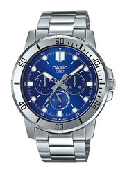 Casio Enticer Analog Watch for Men with Stainless Steel Band, Water Resistant and Chronograph, MTP-VD300D-2EUDF, Silver-Blue