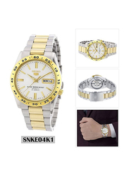 Seiko 5 Automatic Analog Watch for Men with Stainless Steel Band, Water Resistant, SNKE04K1, Silver/Gold-White