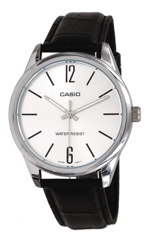 

Casio Analog Watch for Men with Leather Band, Water Resistant, MTP-V005L-7B, Silver-Black