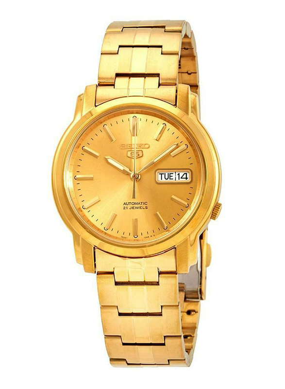 

Seiko 5 Automatic Analog Watch for Men with Stainless Steel Band, Water Resistant, SNKK76, Gold