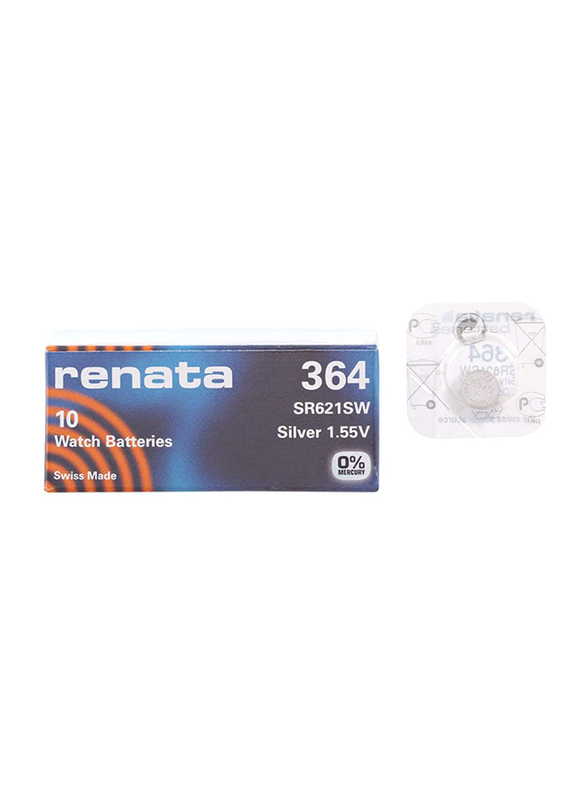 

Renata 10-Piece RNTSR621/364SB Silver-Oxide Batteries, Silver