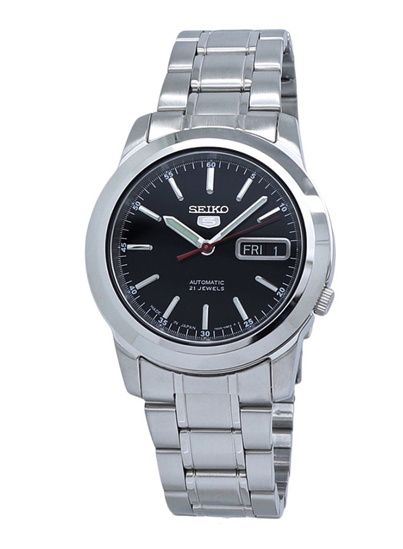 Seiko 5 Automatic Analog Watch for Men with Stainless Steel Band, Water Resistant, SNKE53J1, Silver-Black