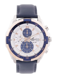Casio Edifice Analog Watch for Men with Leather Band, Water Resistant and Chronograph, EFR-539L-7CVUDF, Blue/White-Gold