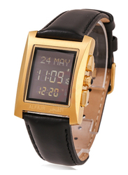 Al Fajr Digital Watch for Men with Leather Band, Water Resistant, WL-08, Black