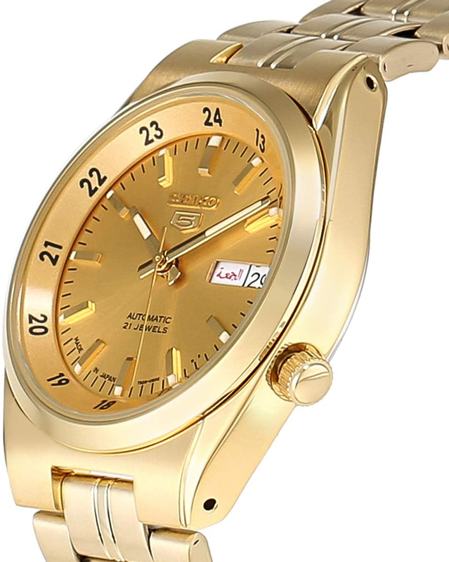 Seiko 5 Automatic Analog Watch for Men with Stainless Steel Band, Water Resistant, SNK574J1, Gold