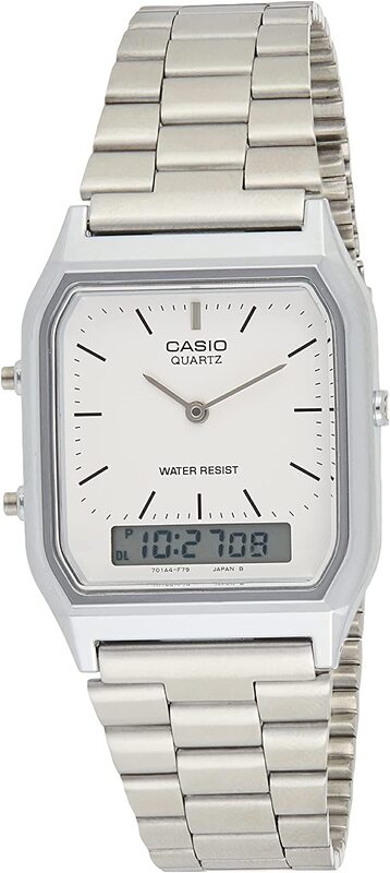 

Casio Analog + Digital Watch for Men with Stainless Steel Band, Water Resistant, AQ-230A-7DMQYES, White-Grey