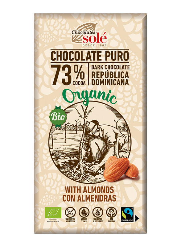 Chocolates Sole Organic Dark Chocolate with 73% Cocoa & Almonds, 150g