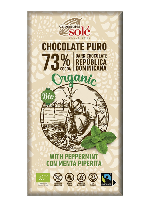 Chocolates Soles Organic Dark Chocolate with 73% Cocoa & Peppermint, 100g
