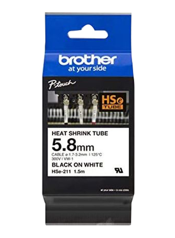 

Brother Heat Shrink Tube Tape, 5.8mm, HSE-211, Black/White