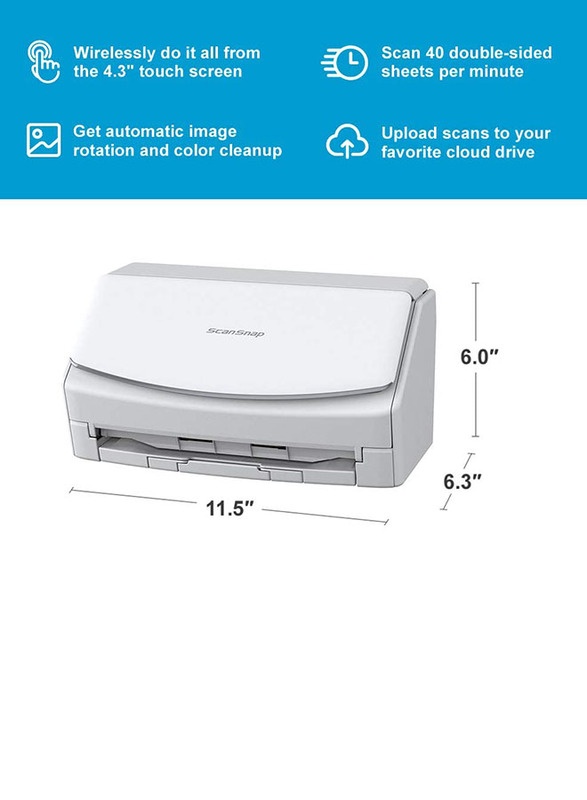 Fujitsu Scansnap Versatile Cloud Enabled Document Scanner, iX1600, White