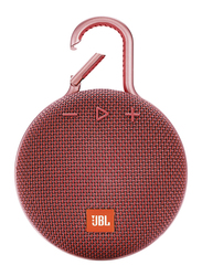 JBL Clip 3 IPX7 Waterproof Portable Wireless Bluetooth Speaker, Red