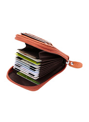 Leather Genuine Zipper Credit Card Holder for Women, Brown