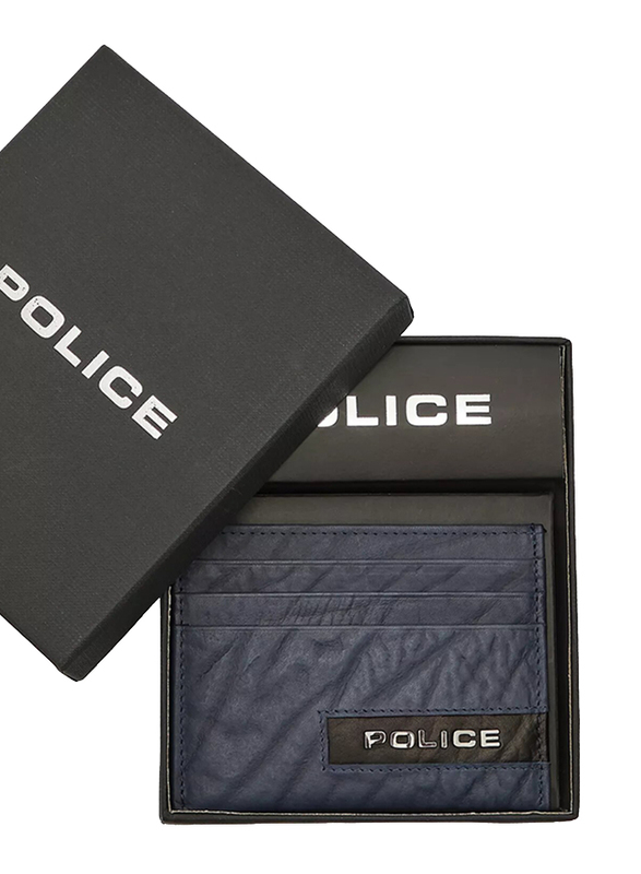 Police Droid Leather Card Case for Men, Blue