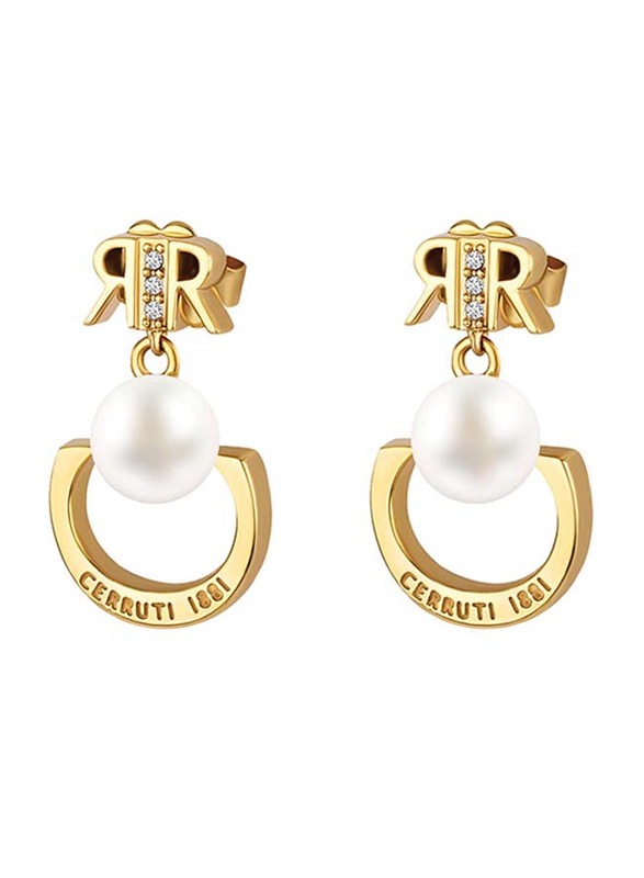 Cerruti 1881 Gold Plated Pearl Smart Earrings for Women with Pearl - Imitation Stone, Gold