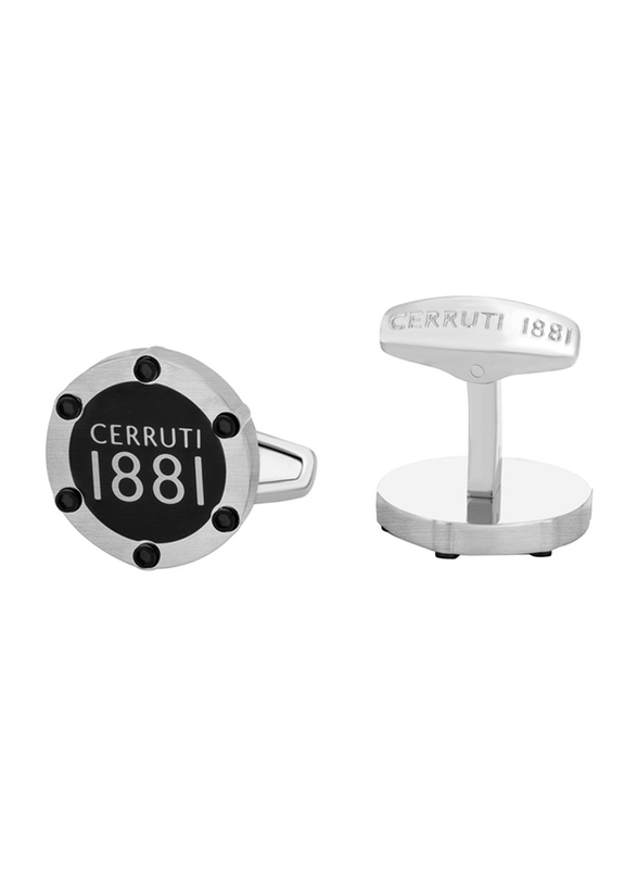 Cerruti 1881 Men's Cufflinks, Stainless Steel, with Brushed Finish Steel Plate, Silver/Black
