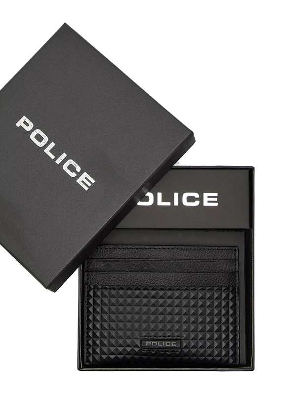 Police Pyramid Leather Smart Wallet for Men, Black