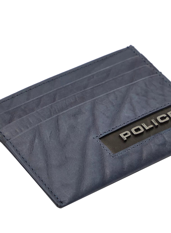Police Droid Leather Card Case for Men, Blue