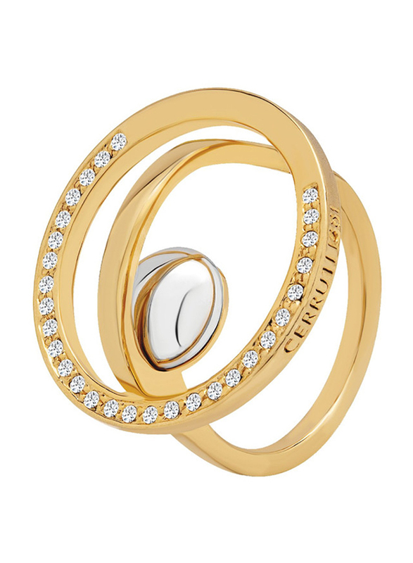 Cerruti 1881 Gold Plated Fashion Ring for Women with Rhodium Metal Bead Stone, Gold, EU 54
