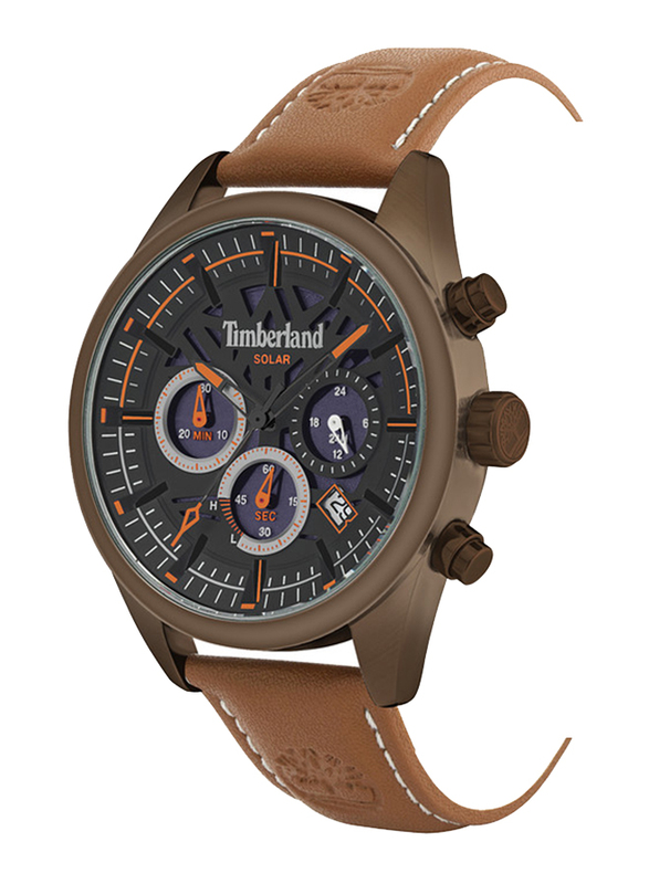 Timberland Thurlow Solar Watch for Men with Leather Band, Water Resistant and Chronograph, T TBL15950JYMK-02, Tan-Black