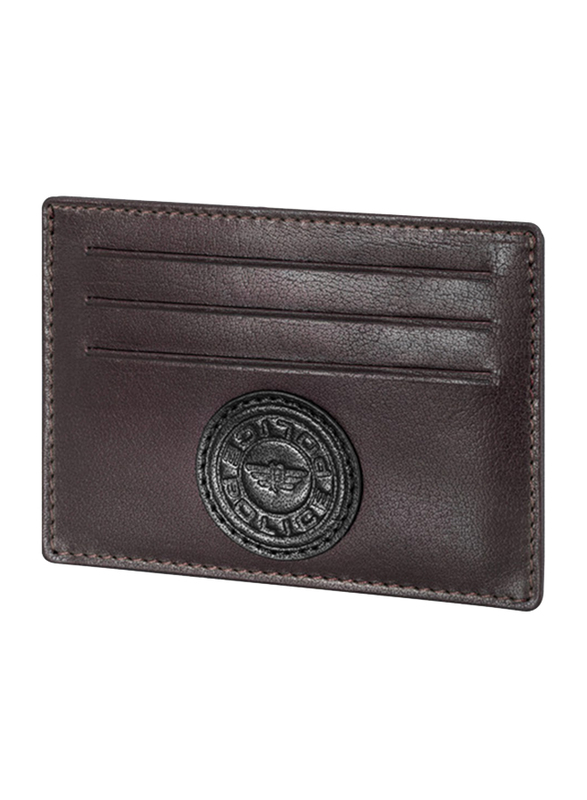 Police Carve Leather Card Case for Men, Brown
