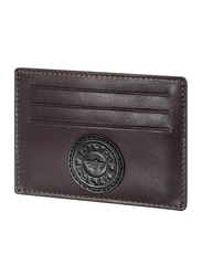 Police Carve Leather Card Case for Men, Brown