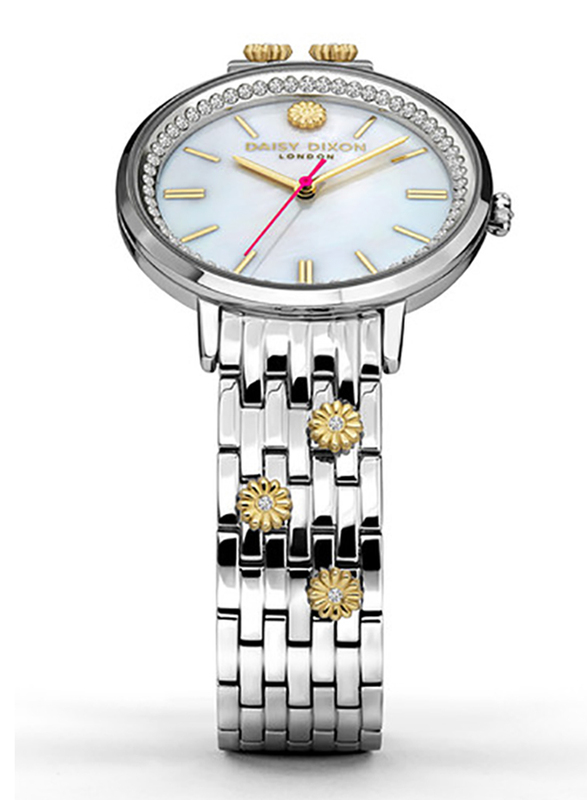 Daisy Dixon Kendall #24 Analog Watch for Women with Stainless Steel Band, Water Resistant, D DD158SM, Silver/Gold-White