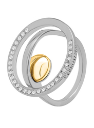 Cerruti 1881 Stainless Steel Fashion Ring for Women with Gold Plated Metal Bead Stone, Silver, EU 54
