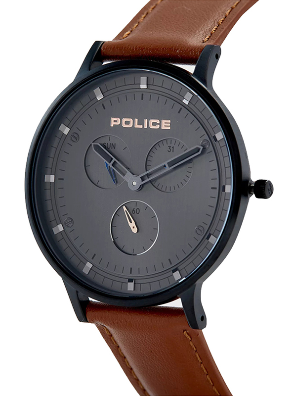 Police Berkeley Analog Watch for Men with Leather Band, Water Resistant and Chronograph, P 15968JSB-39, Brown-Black