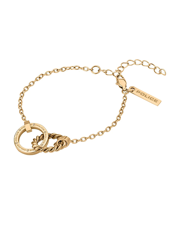 Police Rubic Stainless Steel Charm Necklace for Women, Gold
