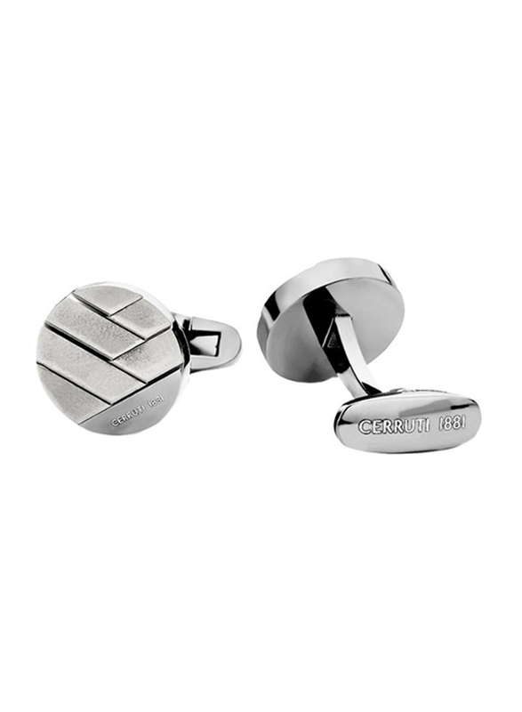 Cerruti 1881 Mens Cufflinks, Stainless Steel, with Polished and Brushed Finish Steel Plate, Silver